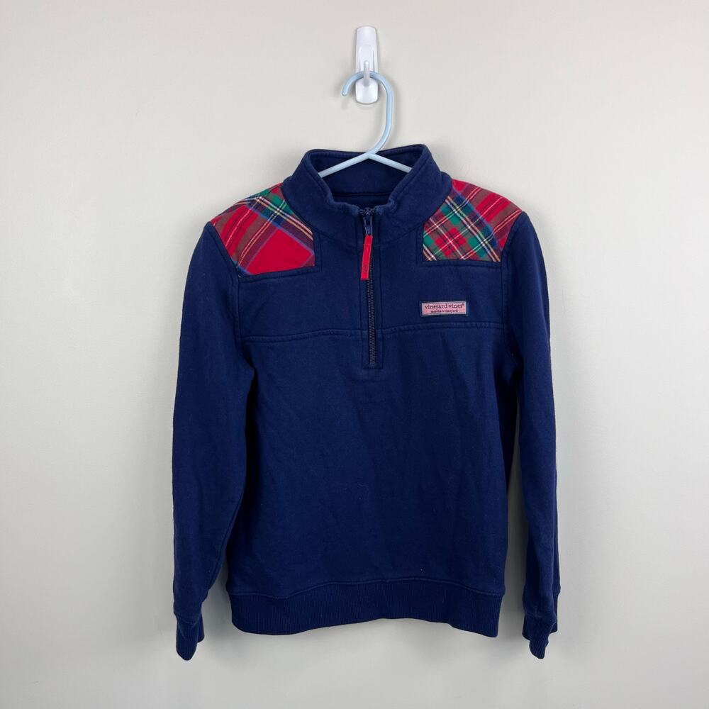 Vineyard Vines Girls Navy Blue Festive Plaid Shep Shirt S 7-8